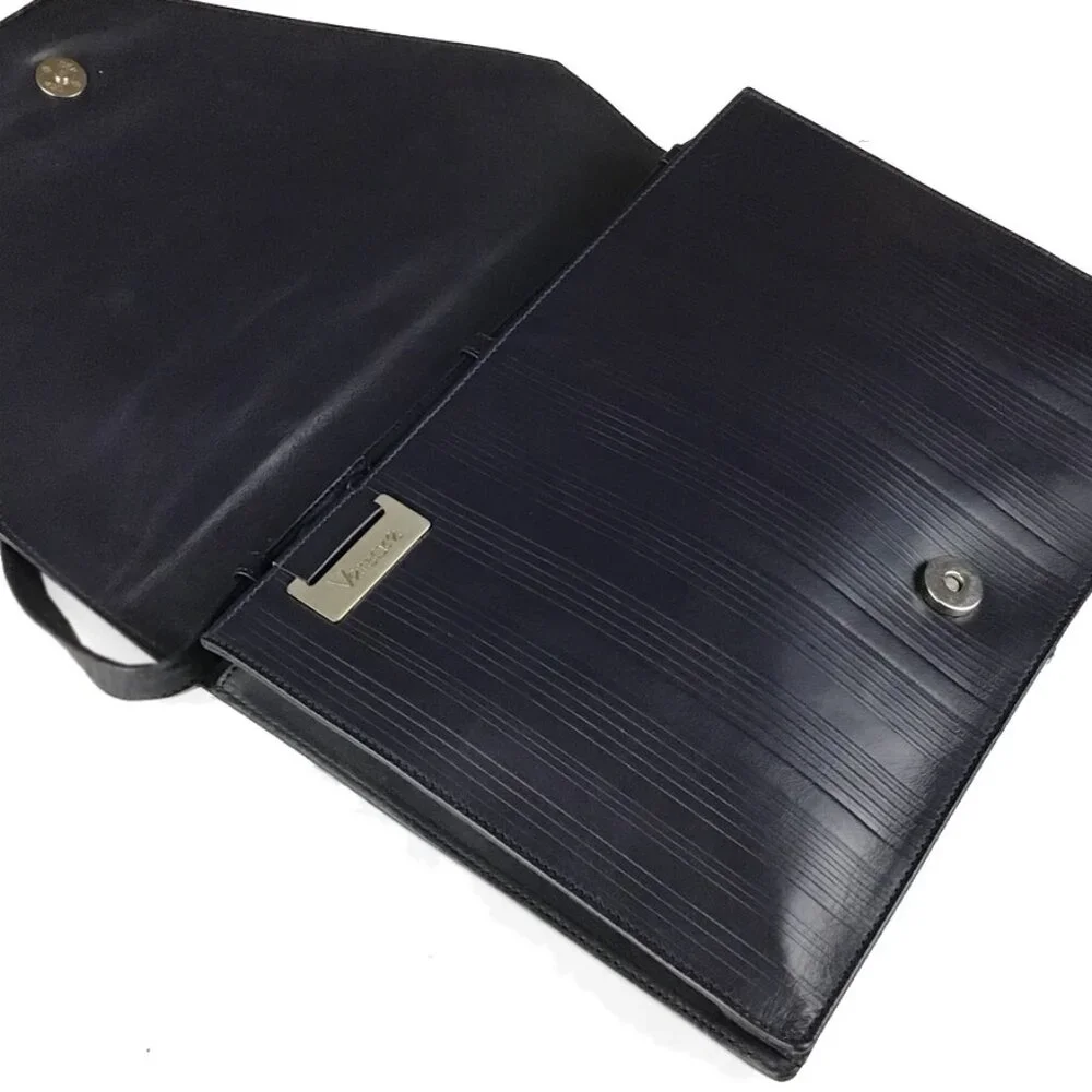 Gianni Versace Vintage Black Ribbed Leather Convertible Shoulder Bag - Picture 9 of 15